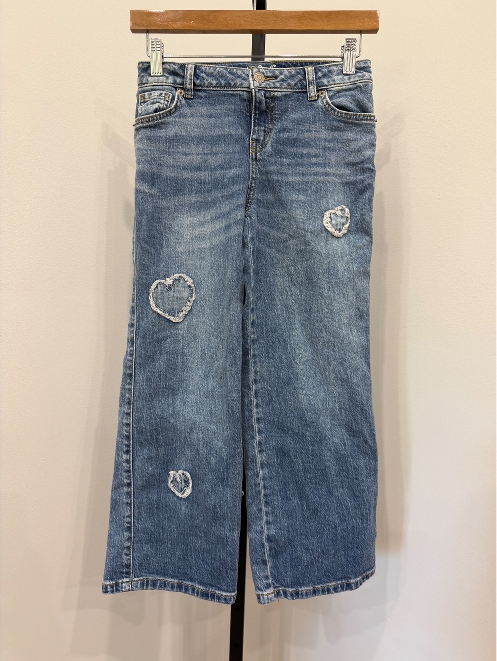 Cat & Jack Wide Leg Girls' Jeans with Heart Patches Size 8